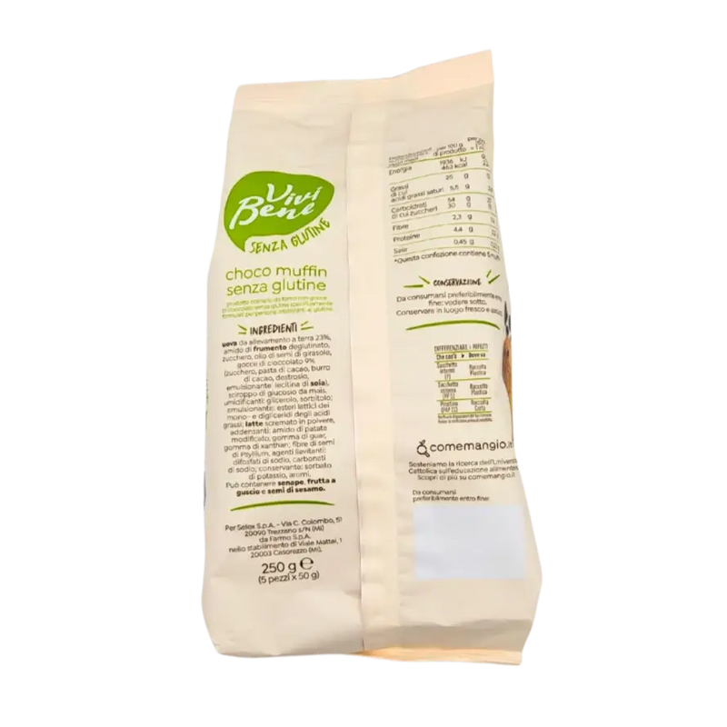 Informations nutritionnelles et ingrédients des muffins sans gluten Vivi Bene – 250g