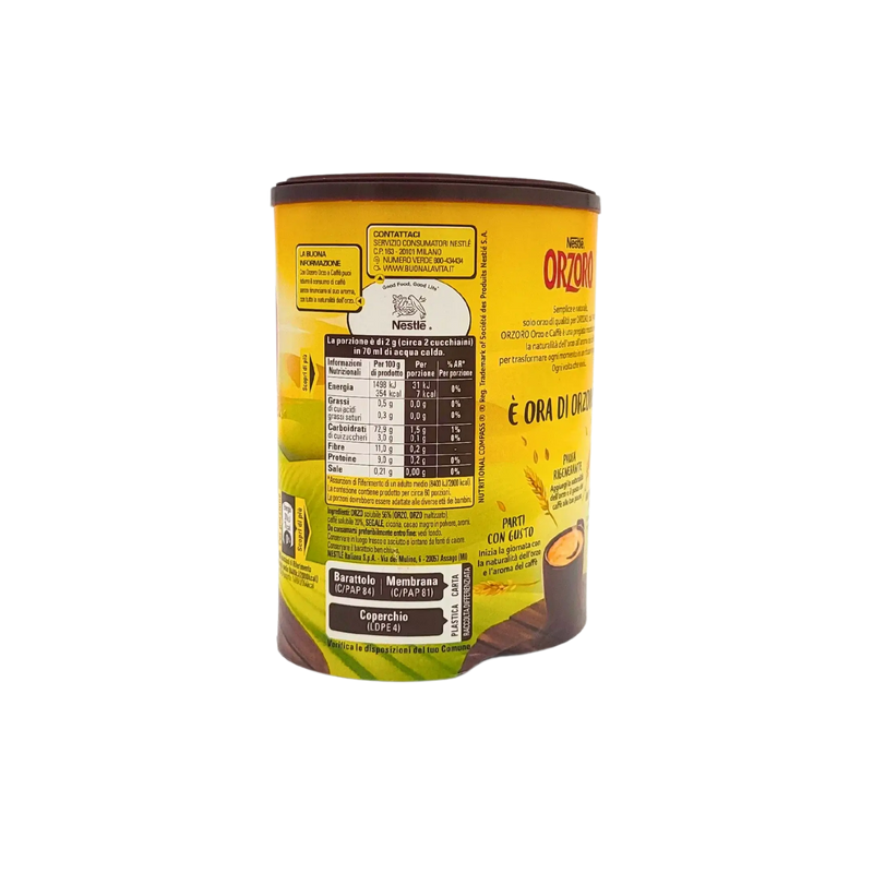 Tableau des valeurs nutritionnelles du Nestlé Orzoro Orzo e Caffè Solubile Gusto Intenso 120g.