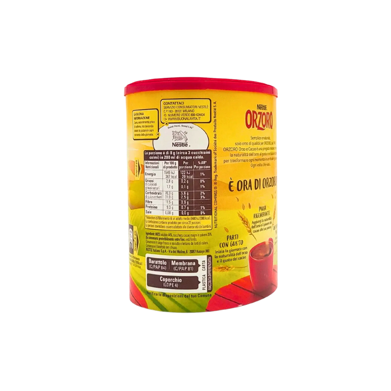 Informations nutritionnelles pour Nestlé Orzoro soluble goût cacao doux - 180g.