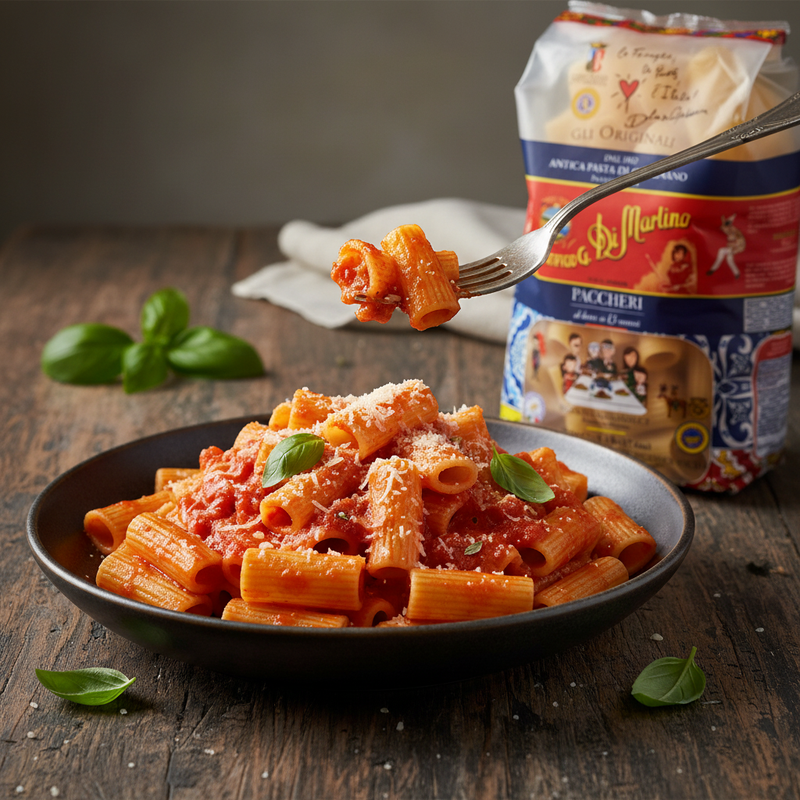 Paccheri Di Martino Gragnano IGP - Grand Format (500 g) - en situation d'usage