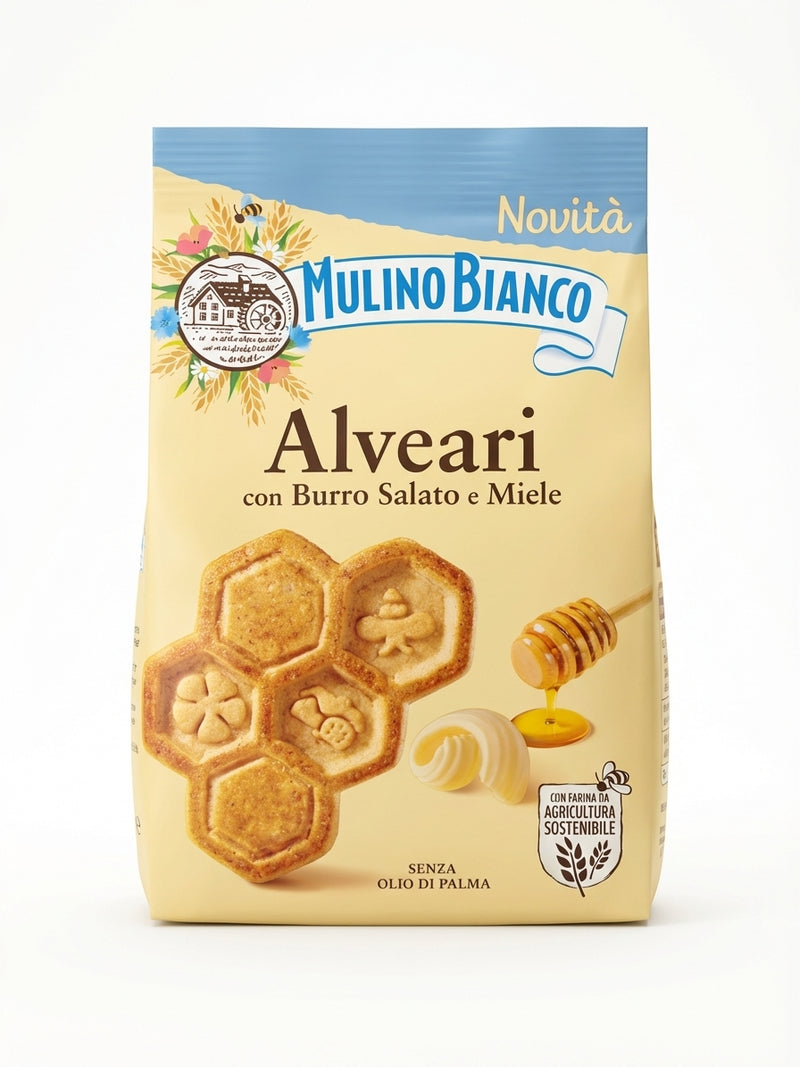 Paquet Alveari con Burro Salato e Miele de Mulino Bianco sur fond blanc