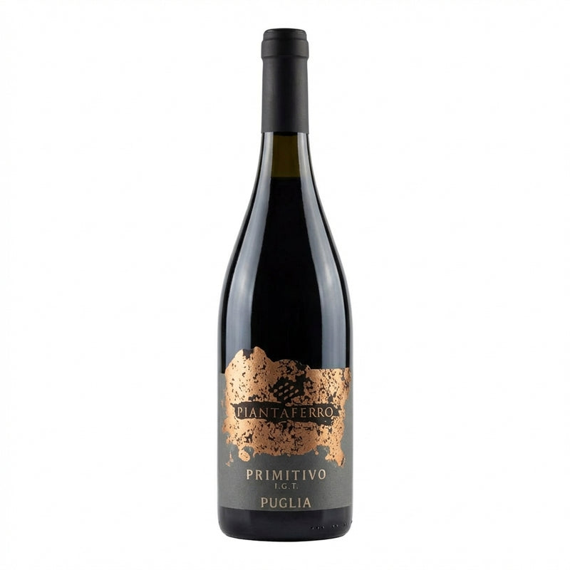 Bouteille de Piantaferro Primitivo IGT Puglia 75cl sur fond blanc