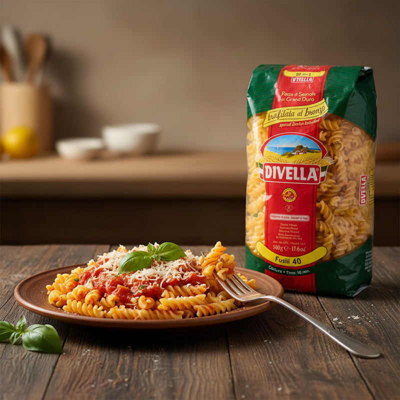 Fusilli N°40 Divella – Pâtes en spirale (500 g) - en situation d'usage