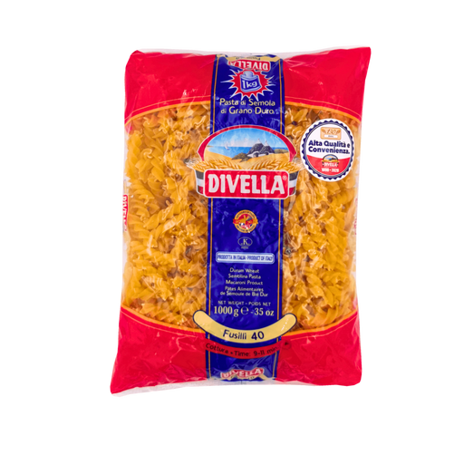 Pâtes Fusilli N°40 Divella - 1kg, torsadées et savoureuses, idéales pour accompagner vos sauces préférées.