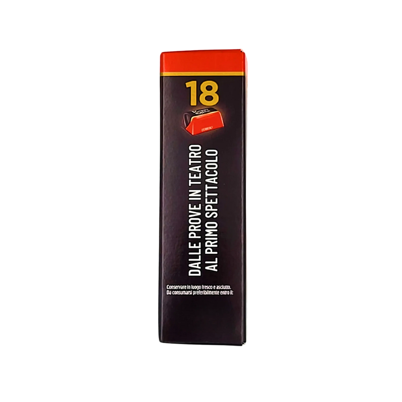 Vue latérale de la boîte Pocket Coffee espresso 225g, 18 pièces, mettant en avant la praticité et la fraîcheur de ce chocolat au café.