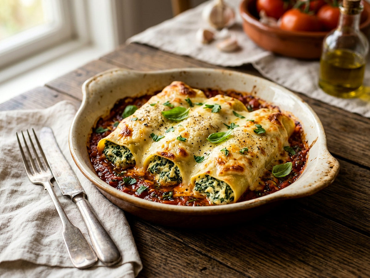 Cannelloni ricotta-épinards, tomate et béchamel