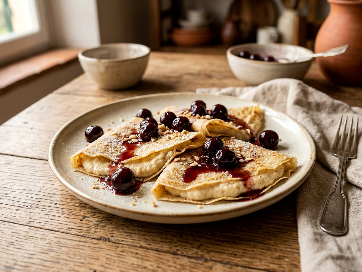Crespelle à la crème d'amande et aux cerises amarena