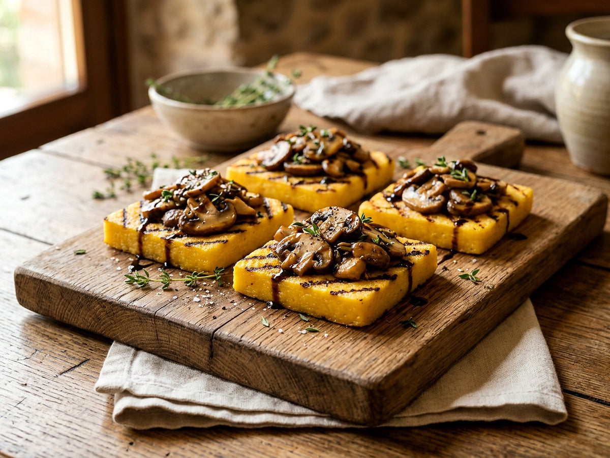 Crostini de polenta grillée aux champignons et au thym