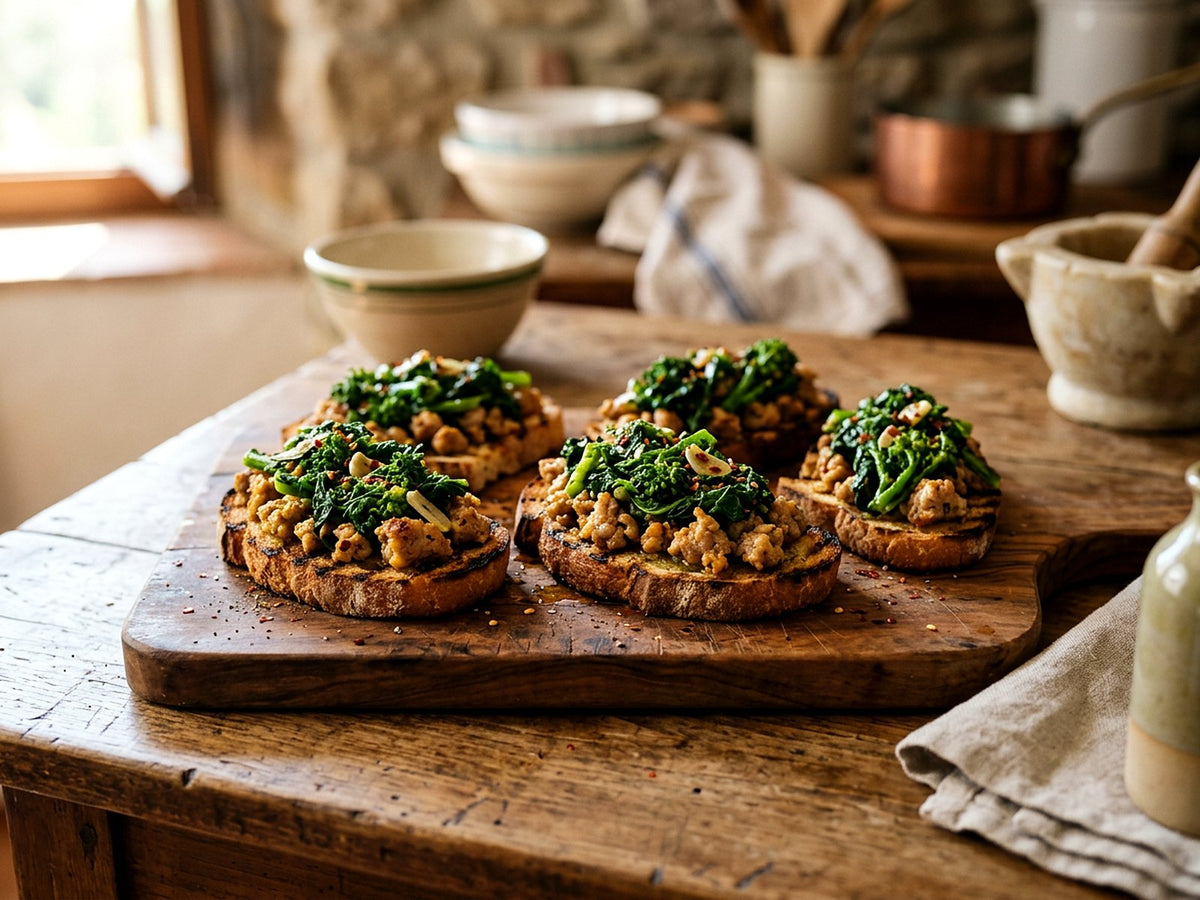 Crostini napolitains aux friarielli et à la saucisse