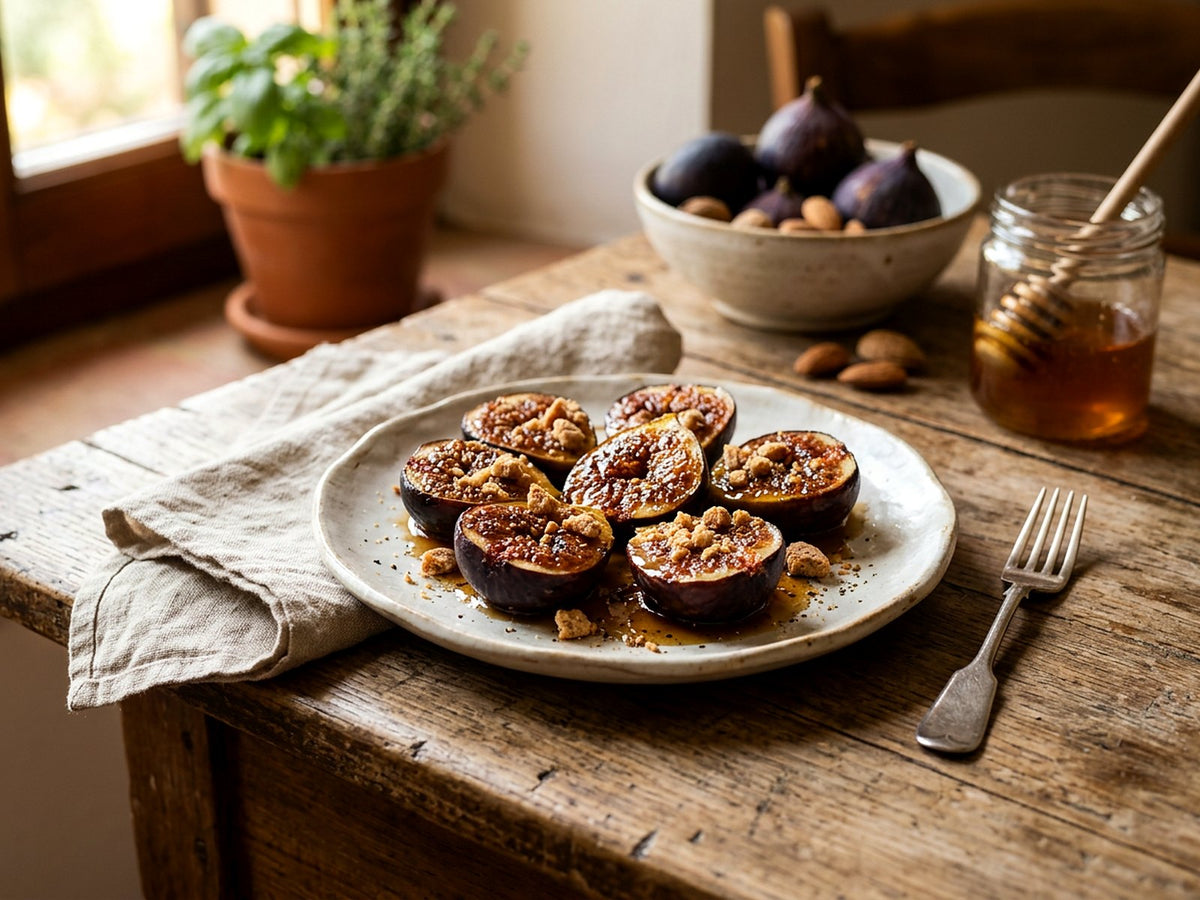 Figues poêlées au miel et au balsamique, amaretti moelleux