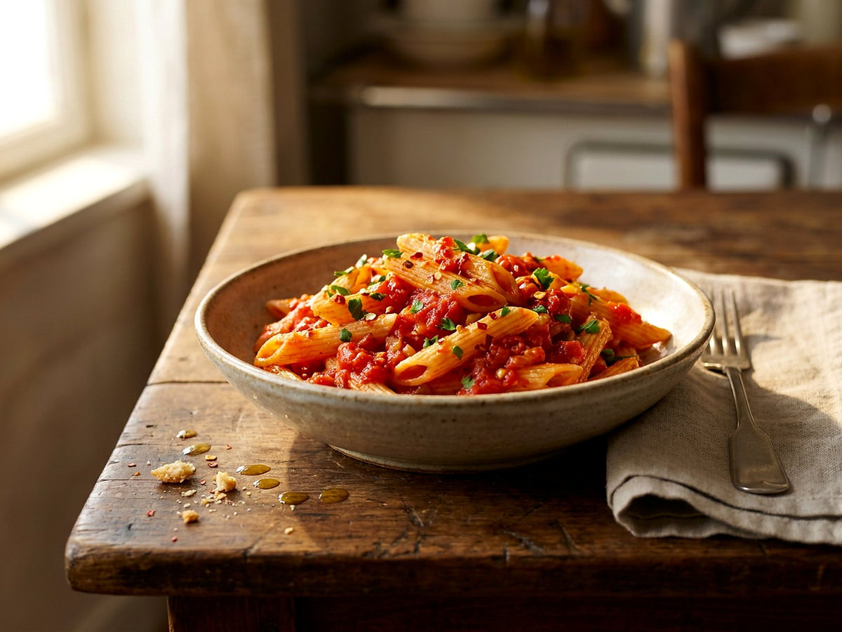 Penne de maïs et riz all'arrabbiata