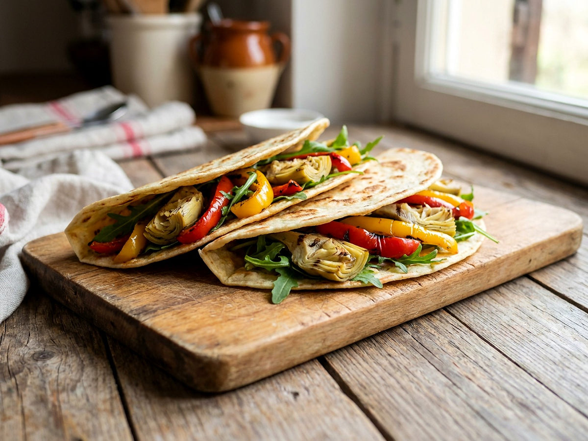 Piadina aux légumes grillés et à la roquette