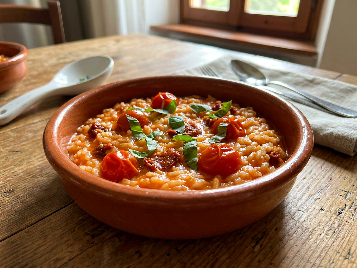 Risotto à la 'nduja et aux tomates cerises