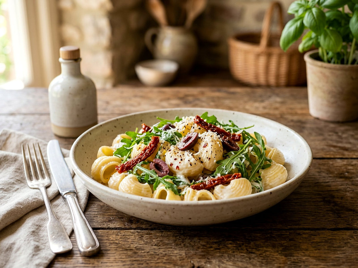Lumache à la ricotta, tomates séchées et roquette