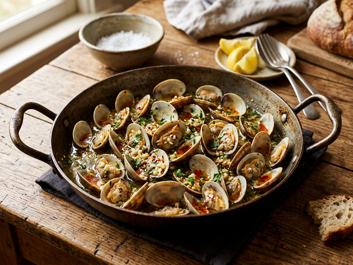 Palourdes sautées à l'ail, au persil et à l'huile pimentée