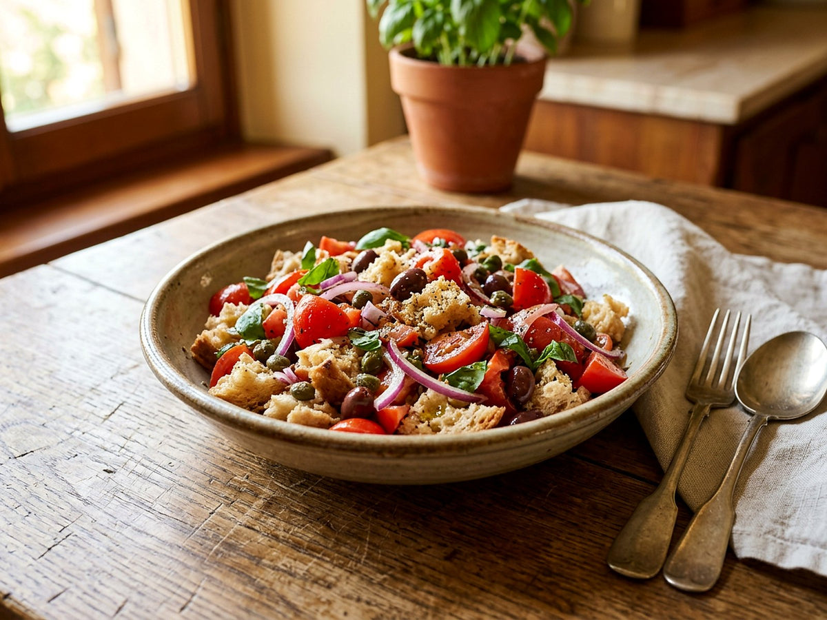 Panzanella aux câpres et aux olives