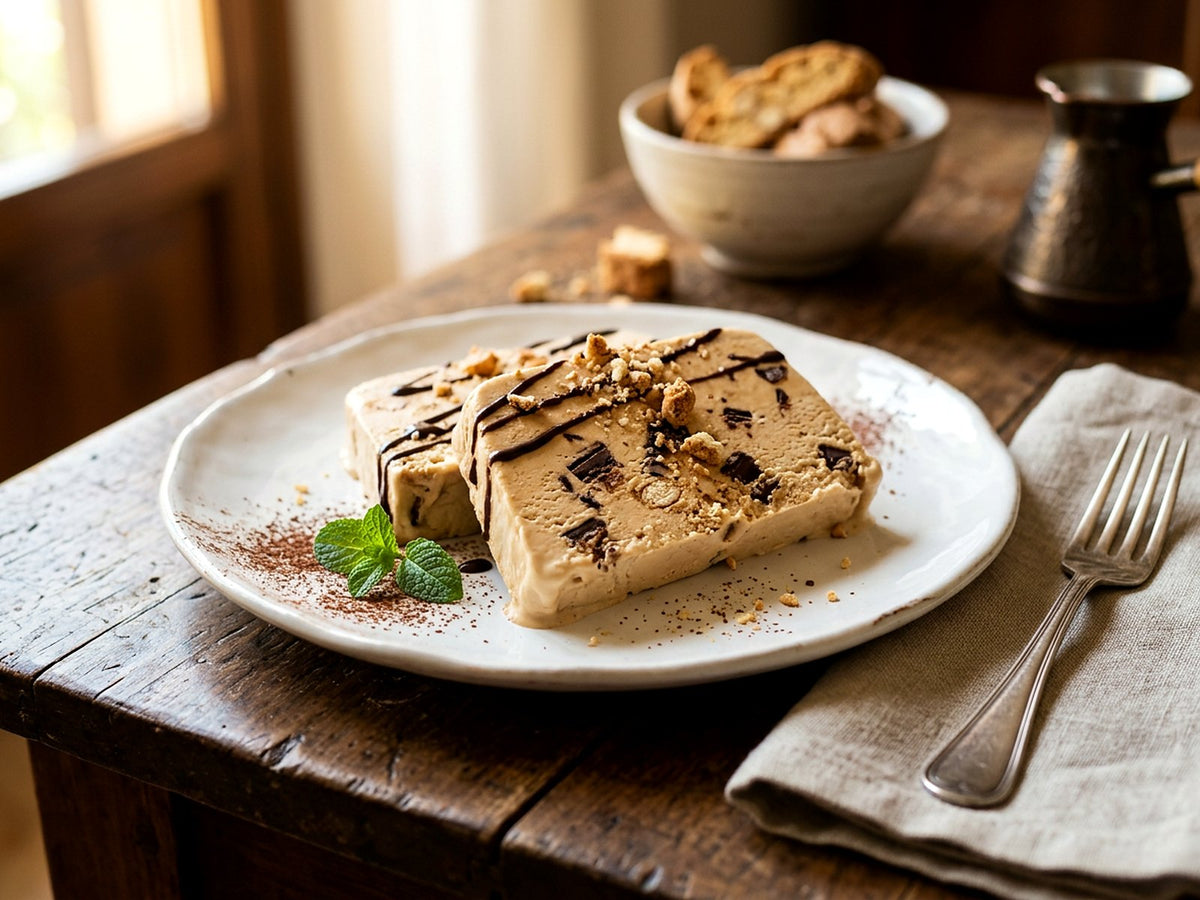 Semifreddo au café, éclats d'amaretti au chocolat