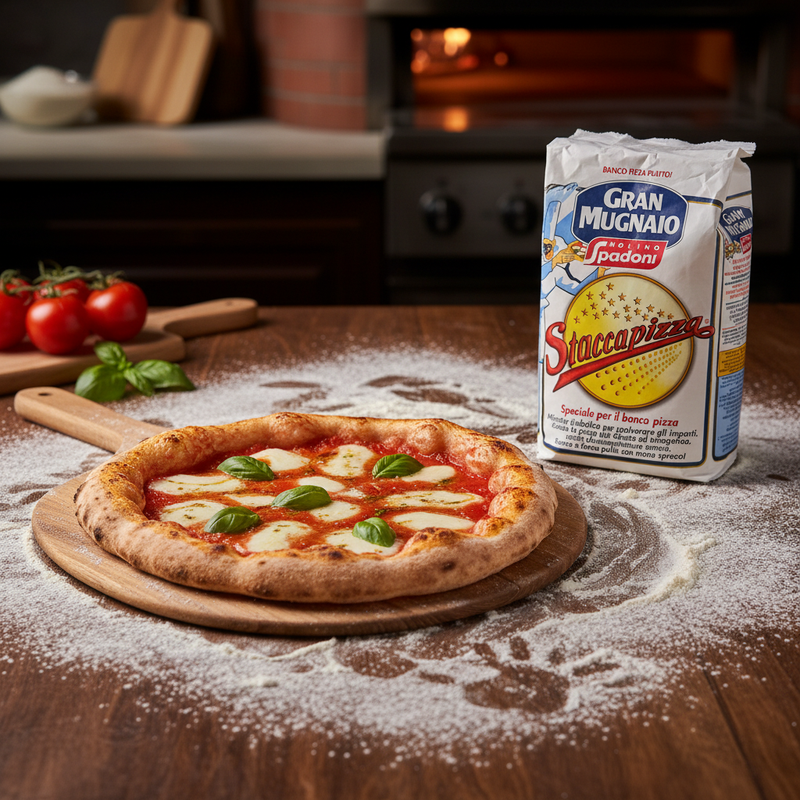 Semoule Spéciale Pizza Staccapizza Molino Spadoni – (1  kg) - en situation d'usage