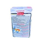 Face arrière du paquet de semoule à pizza Molino Spadoni 1kg, avec conseils d'utilisation multilingues pour un usage professionnel.
