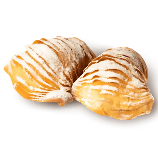 Italienische Sfogliatelle mignon gefüllt mit Haselnusscreme, handwerkliche Blätterteigbäckerei aus Neapel