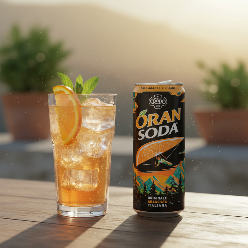 Oransoda Fonti di Crodo – Aranciata Sicilienne (33 cl) — en situation