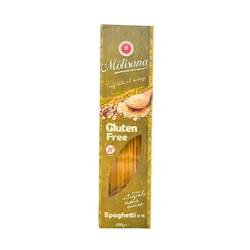 Spaghetti sans gluten La Molisana 400g - mélange de riz complet, maïs et quinoa - idéal pour une alimentation sans gluten.