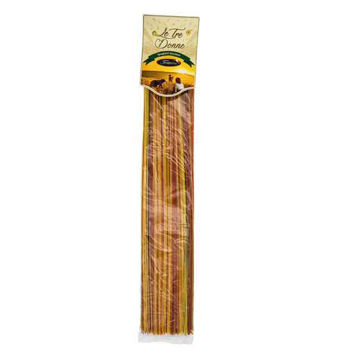 Paquet de spaghetti tricolore Le Tre Donne - Pastificio Temporin - 500g. Pâtes colorées italiennes à base d'ingrédients naturels.