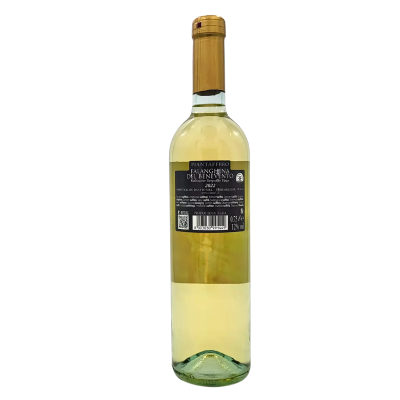 Bouteille de vin blanc Falanghina Beneventano IGT Piantaferro 75cl avec étiquette.