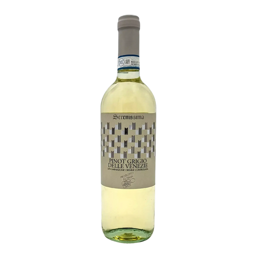 Bouteille de vin blanc Pinot Grigio delle Venezie Serenissima, 75cl, avec étiquette distincte.