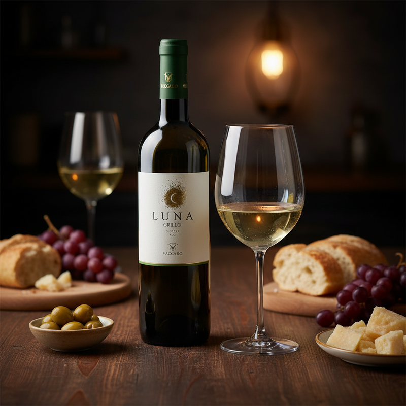 Vin Blanc Sicilien Luna Vaccaro Grillo – Sicilia DOC (75 cl) - en situation d'usage