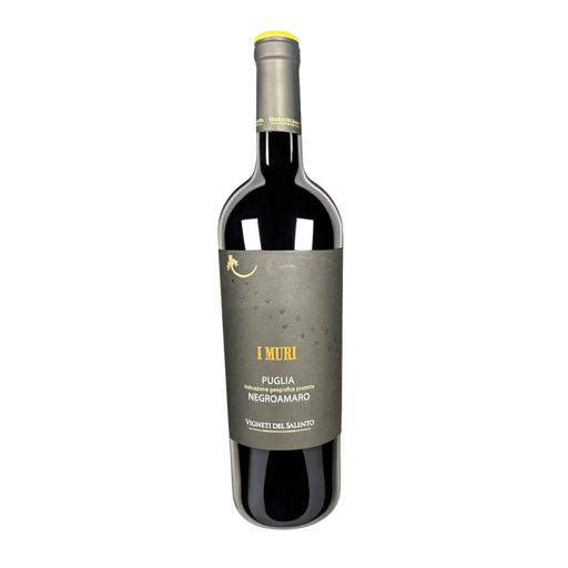 Bouteille d'I Muri Negroamaro Puglia IGP de Vigneti del Salento, 75cl, un vin rouge italien riche.    Sources
