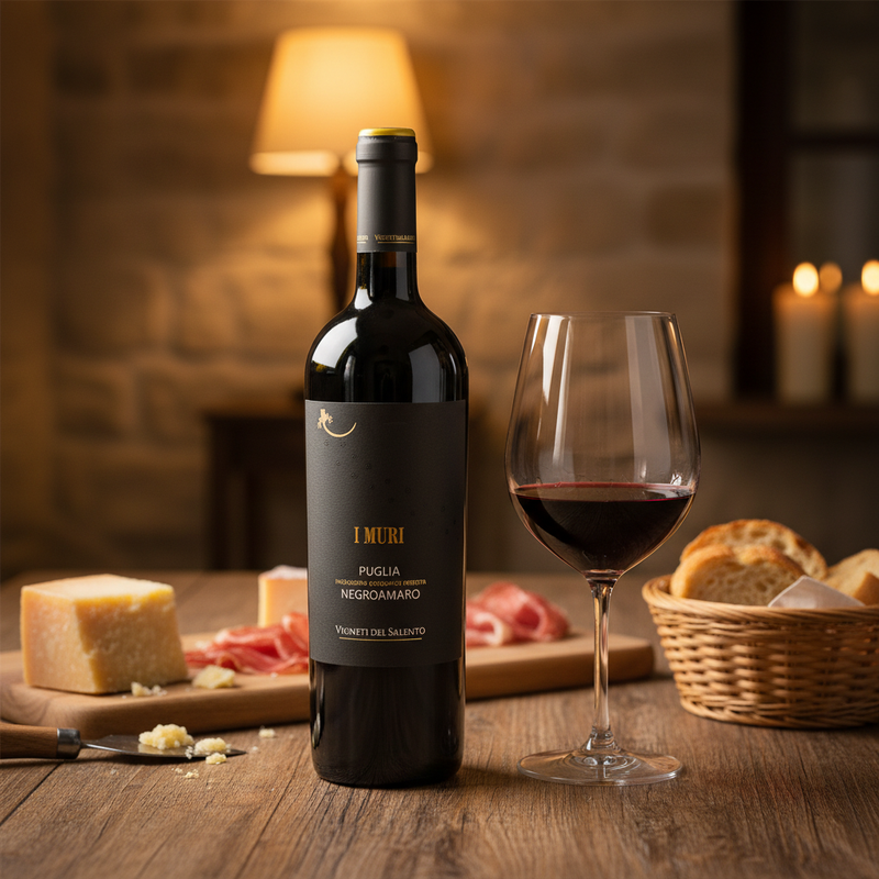 Negroamaro Puglia IGP I Muri Vigneti del Salento – Vin Rouge (75 cl) - en situation d'usage
