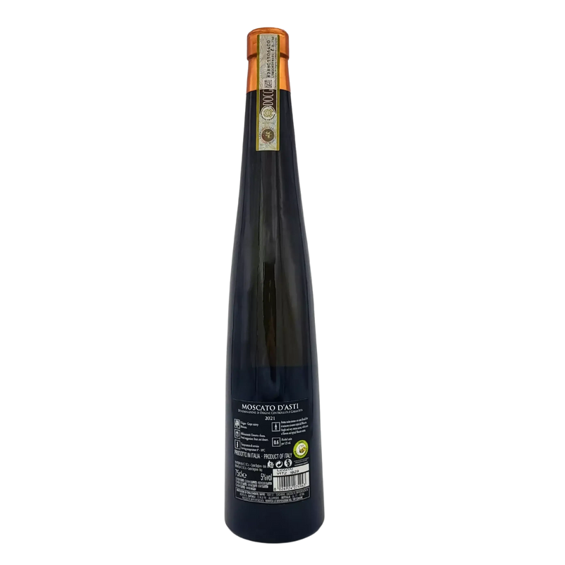 Bouteille de Moscato d'Asti D.O.C.G Alte Rocche Bianche 75cl, vin pétillant italien avec étiquette.