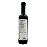 Dos de la bouteille de vinaigre balsamique de Modène I.G.P. Carandini 500ml, affichant les ingrédients, le tableau nutritionnel et le code-barres.