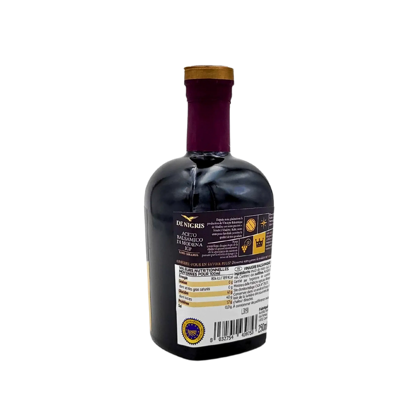 Valeurs nutritionnelles du vinaigre balsamique de Modène IGP De Nigris 250ml – faible en calories, produit certifié IGP