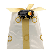 Emballage du pandoro au levain naturel Q Maiuscola 1kg avec ruban doré, idéal pour Noël.