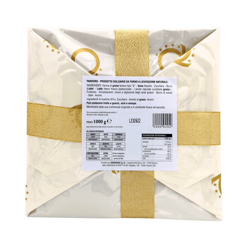 Pandoro au Levain Naturel 1kg emballé à la main, dessert de Noël parfumé à la vanille originaire de Vérone, produit authentique.