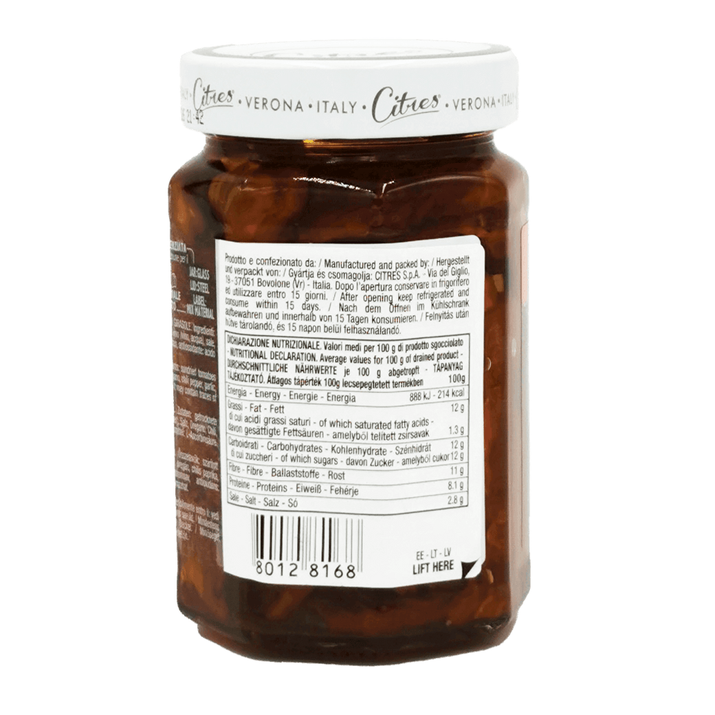 Getrocknete Tomaten Citres - 100% Italien Rückansicht des Glases - Getrocknete Tomaten in Öl