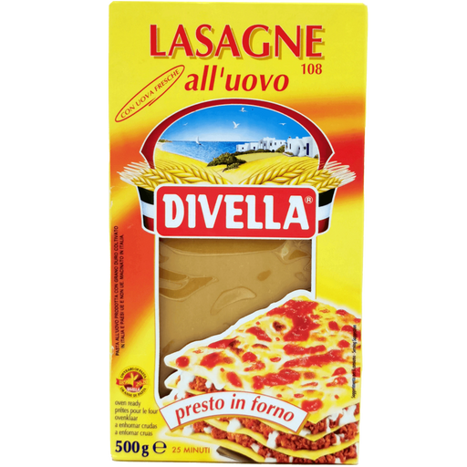 Lasagne aux oeufs Divella 500g - Pates italiennes pretes a cuire pour lasagnes maison - Emballage avant