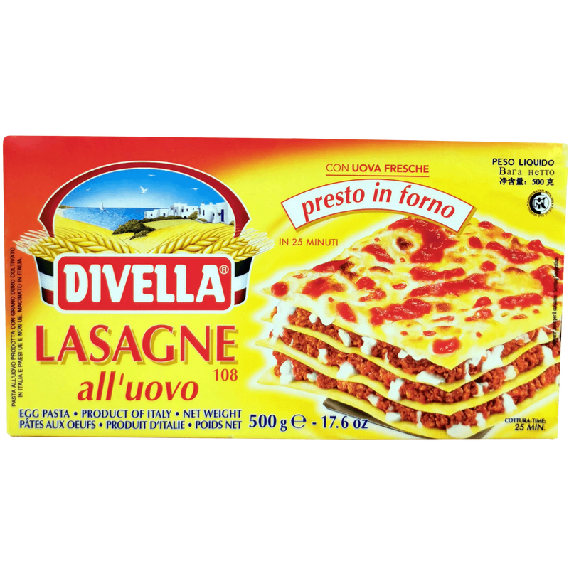 Lasagne aux oeufs Divella 500g - Emballage horizontal - Pates italiennes pretes pour four en 25 minutes