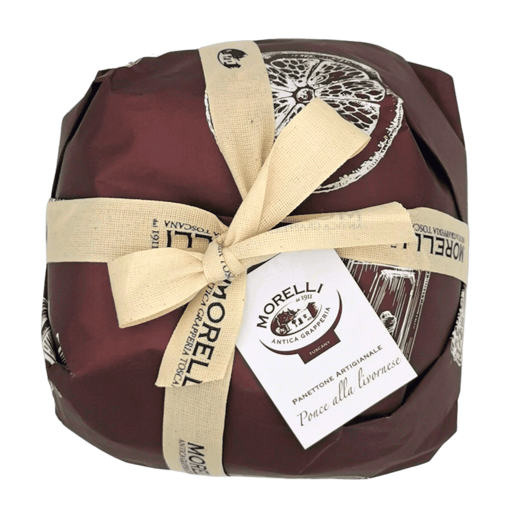 Panettone mit Zartbitter-Schokolade Punch Livournais 750 g – Tradition Toscane, in einer handwerklichen Verpackung mit Schleife.