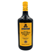 Face avant de la bouteille de vinaigre balsamique de Modène I.G.P. Rossini 1L, produit italien authentique.