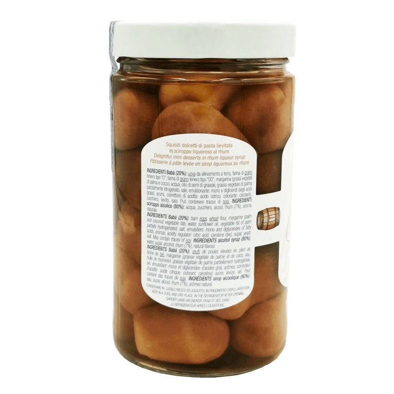 Ingrédients du Babà al Rhum Piemme : baba artisanal et sirop de rhum des Caraïbes.
