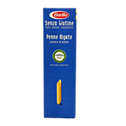 Penne Rigate sans gluten Barilla à base de maïs et riz - 400g, vue latérale de l'emballage.