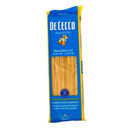 Pâtes longues Bucatini n°15 De Cecco 500g - Face avant.