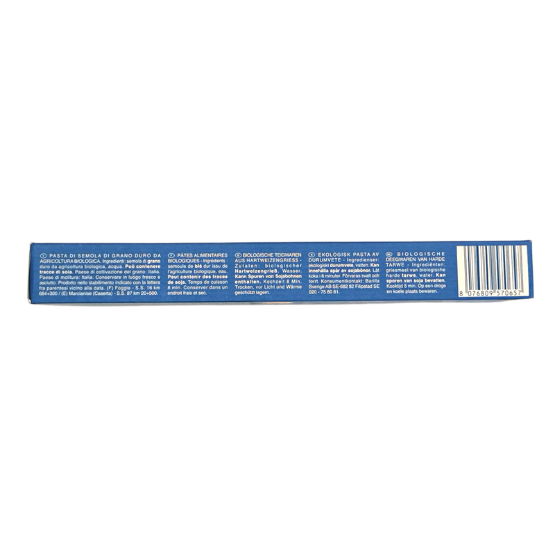 Côté du paquet de spaghettis Bio Eko N°5 Barilla 500g - Composition et ingrédients des pâtes biologiques italiennes.